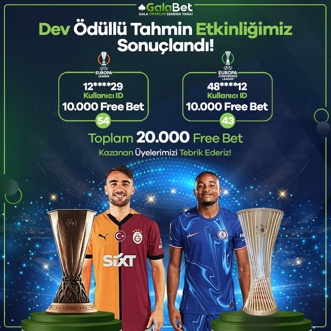 ResmiGala's tweet photo. ⚽️ Dev Ödüllü Tahmin Etkinliği Sonuçlandı!
 
🟢 12*****29
🟢 48****12

🔥 Toplam 20.000 Free Bet Kazanan Üyelerimizi Tebrik Ederiz!

➡️Güncel giriş adresimiz için tıklayınız. https://t.co/ByyRF9w1oo

♠️ Gala, Oranlar Senden Yana! https://t.co/PhBr9Kcrrd