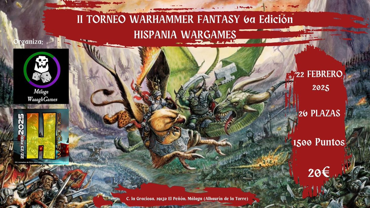 MWaaaghgames's tweet photo. Buenos días gentes de bien!!!
Traemos noticias frescas relacionadas con el II Torneo de MalagaWaaaghGames que celebraremos el proximo 22 de Febrero 2025 en las Hispania Wargames en Alhaurin de la Torre, Málaga. (Nueva ubicacion)
🎲 🔥 1500 Puntos a Warhammer Fantasy 6a edición https://t.co/t1KV6DDFcq