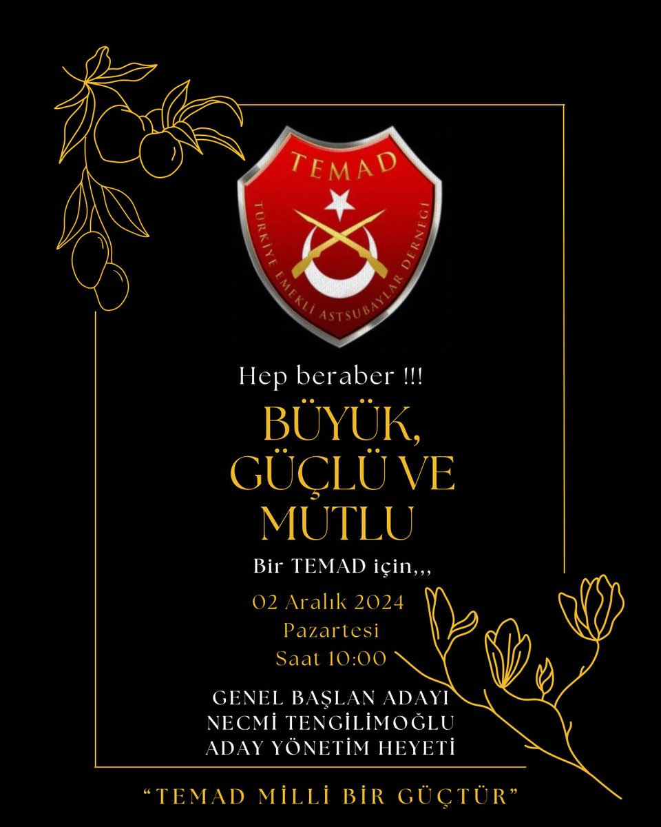 🧑‍🧑‍🧒‍🧒| Sayın Meslektaşlarımız,
Başkanlarımız ve Delegasyonumuz;

“Büyük, Güçlü ve Mutlu bir TEMAD olmak için sizlerin desteği, bizlerinde kararlı ve azimli çalışmalarına ile gerçekleşecektir.”

“Unutmayınız, TEMAD MİLLİ BİR GÜÇTÜR ve GRURUMUZDUR .”