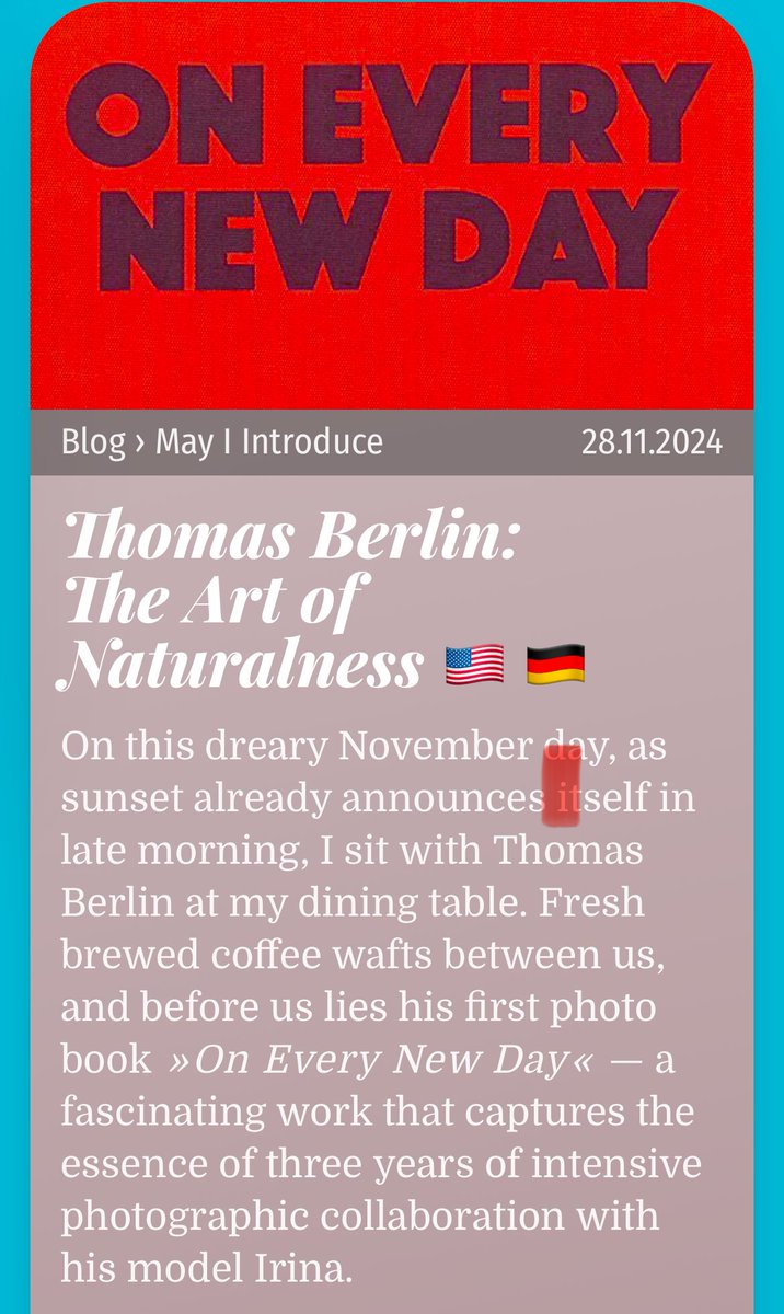 I'm used to interviewing artists. This time it was the other way around, Simon Bolz <a href="/simonbolzdotcom/">Simon Bolz</a> interviewed me. 

You can see the results on his interesting photo blog: simonbolz.com/blog/may-i-int…  

It's about, among other things, my photo book with <a href="/aireenel_/">Irina Lozovaya</a>  #photography