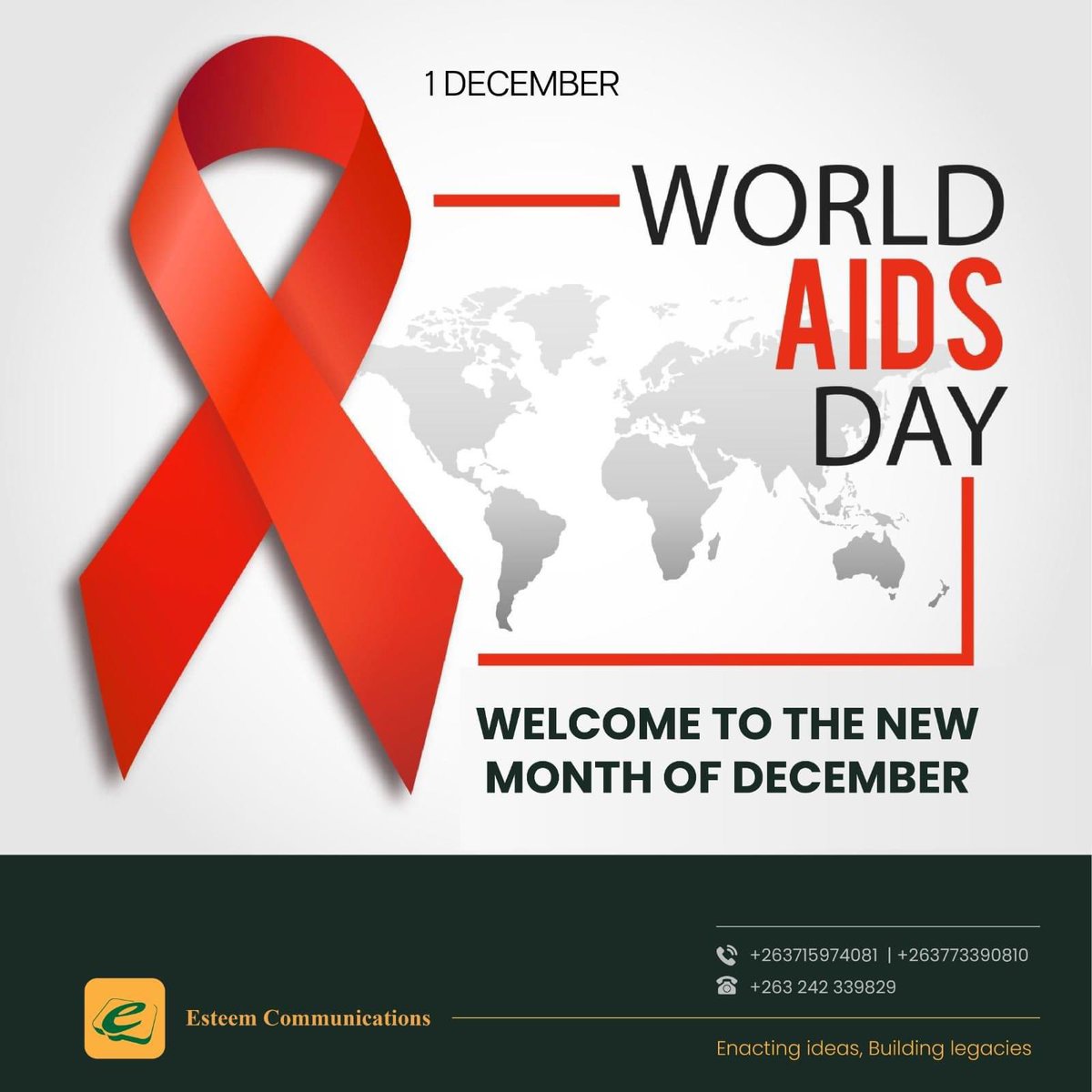 Esteem Communications (@esteemcomms) on Twitter photo Today, we stand together on World AIDS Day to raise awareness and support those living with HIV/AIDS. Let's break the stigma and promote understanding.
Together, we can make a difference!
#WorldAIDSDay #EndStigma #WelcomeDecember #EsteemCommunications
<a href="/takemorem1/">Takemore Mazuruse</a> Today, we stand together on World AIDS Day to raise awareness and support those living with HIV/AIDS. Let's break the stigma and promote understanding.
Together, we can make a difference!
#WorldAIDSDay #EndStigma #WelcomeDecember #EsteemCommunications
<a href="/takemorem1/">Takemore Mazuruse</a>