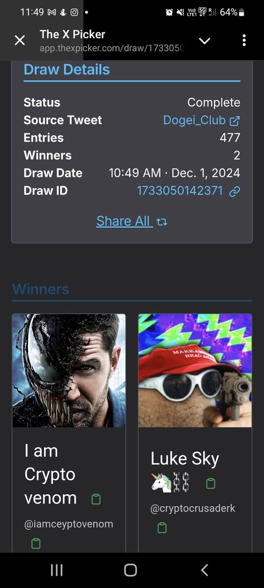 Dogei (@dogei_club) on Twitter photo Two winners of the follow $Dogei on tiktok #giveaway
Congratulations!
<a href="/iamceyptovenom/">I am Crypto venom</a>
<a href="/cryptocrusaderk/">Luke Sky 🦄⛓️</a>
Please DM us your ERC20 adress!
ID:
1733050142371
Chosen using X Picker App Two winners of the follow $Dogei on tiktok #giveaway
Congratulations!
<a href="/iamceyptovenom/">I am Crypto venom</a>
<a href="/cryptocrusaderk/">Luke Sky 🦄⛓️</a>
Please DM us your ERC20 adress!
ID:
1733050142371
Chosen using X Picker App