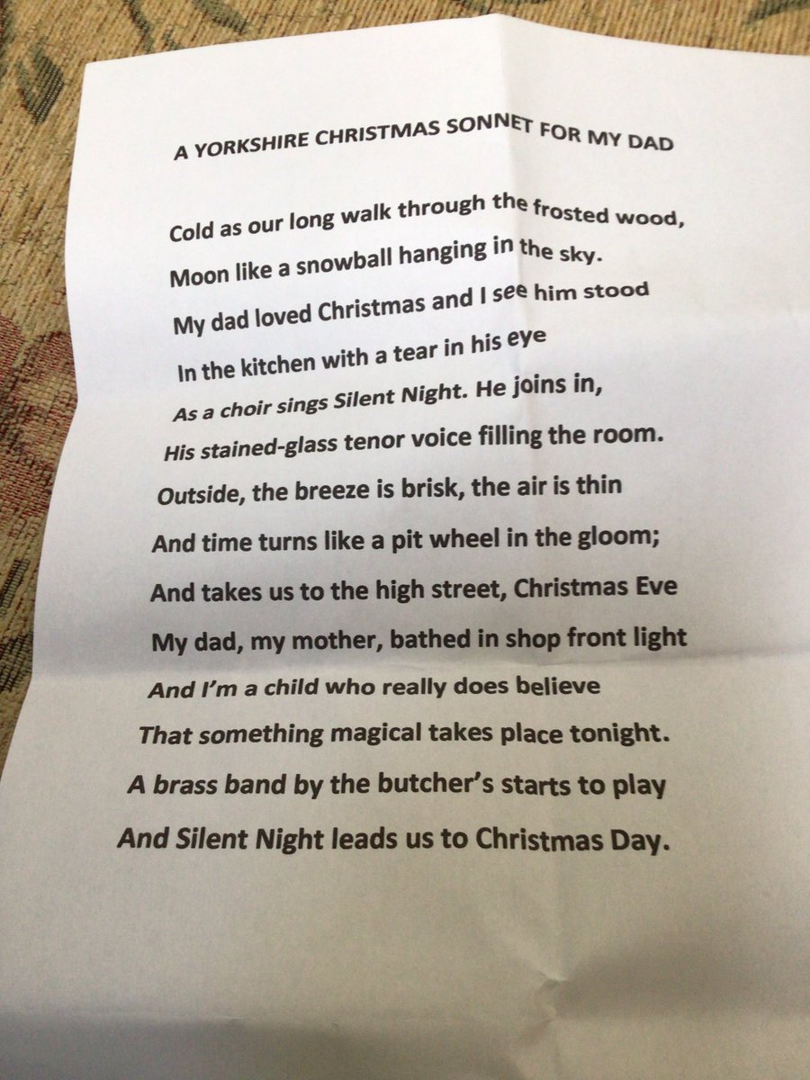 My Christmas sonnet for my dad, broadcast on ⁦<a href="/BBCRadio3/">BBC Radio 3</a>⁩ this morning.
