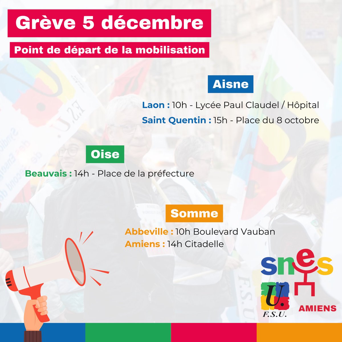 SNESAmiens's tweet photo. ❌ la casse des services publics et ses agents•es
❌ la baisse de 10% de notre rémunération en cas de maladie
❌ la suppression de la GIPA
❌ l’instauration des trois jours de carence !
❌ gel du point d’indice !
❌ suppressions massives de postes !
#grève5décembre #snesfsu https://t.co/1KeyWCQOTE