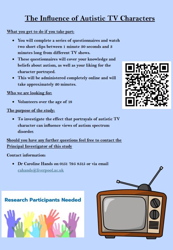 If  you have a few moments please complete and share this study, its open  to anyone over 18. and looks at the influnce of Autistic Tv characters: qualtricsxmjqn5zjvrp.qualtrics.com/.../SV... Thanks