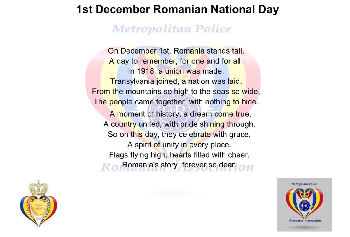 Honouring Romanian National Day with a heartfelt poem crafted by one of our cherished MPRA members. La Mulți Ani României și Românilor de pretutindeni—may this day always inspire pride and joy in every Romanian, near and far. 💙💛❤️