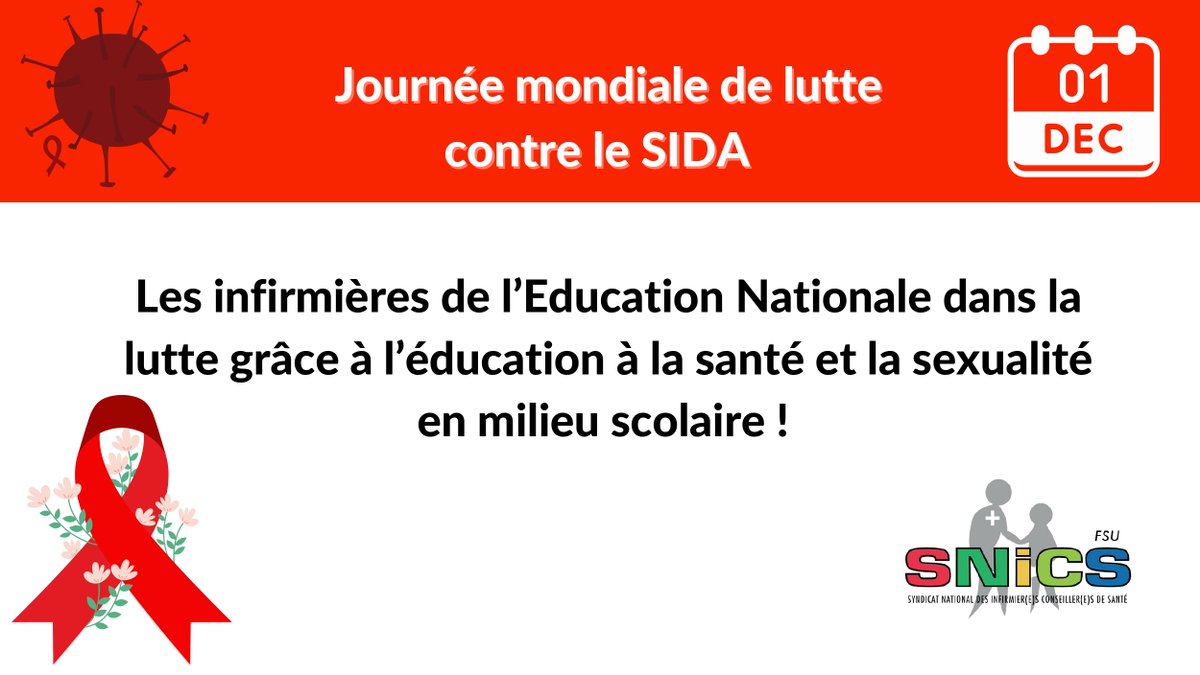 Lutter contre le VIH par l’éducation à la santé sexuelle individuelle et collective ➡️Pour une application de la loi dans École↗️et renforcer la consultation infirmière !
#SIDA