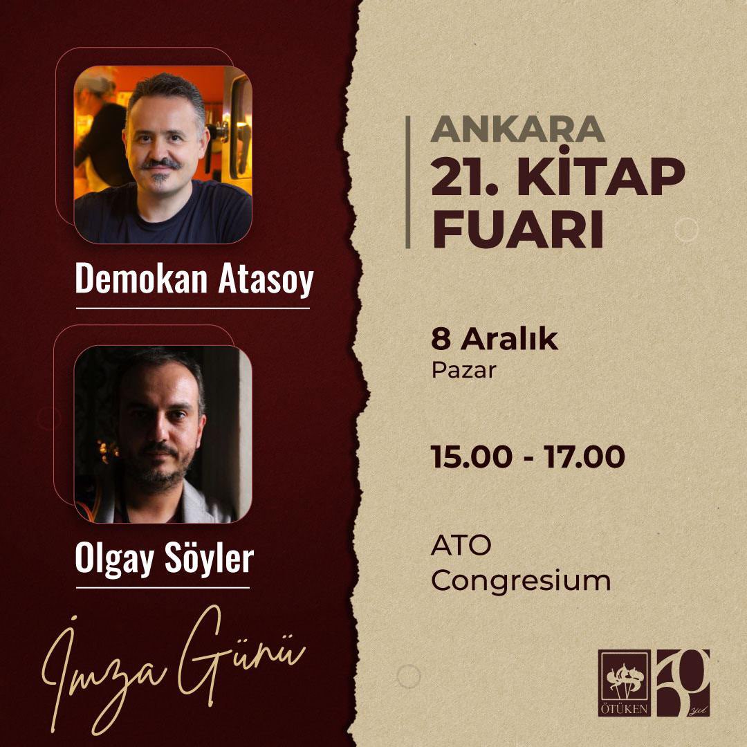 Dostlar, Ankaralılar, yurttaşlar, 🙂Okurlarımız, dinleyicilerimiz, yıllar sonra ilk defa Ankara Fuarı’nda olacağız. Tanışmaya, sohbete, imzaya, hasret gidermeye bekleriz. <a href="/olgaysyler1/">M. Olgay Söyler</a> <a href="/aysebusrapaksoy/">Ayşegül Büşra Paksoy</a> 
#kitapfuarı #ankarakitapfuari #yenikitap #söyleşi #imza #kötülüğüntasarımı