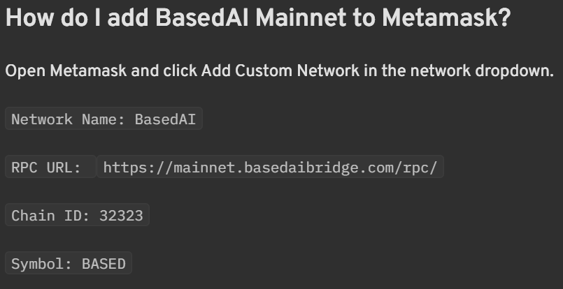 Based farm staking has ended, and you can withdraw all your <a href="/pepecoins/">Pepecoin</a> or $BCRED back to your wallet with no penalty.

To view your $BASED balance inside metamask/rabby or whatever wallet you use, you can add BasedAI as a custom network (this will be integrated by default soon)
