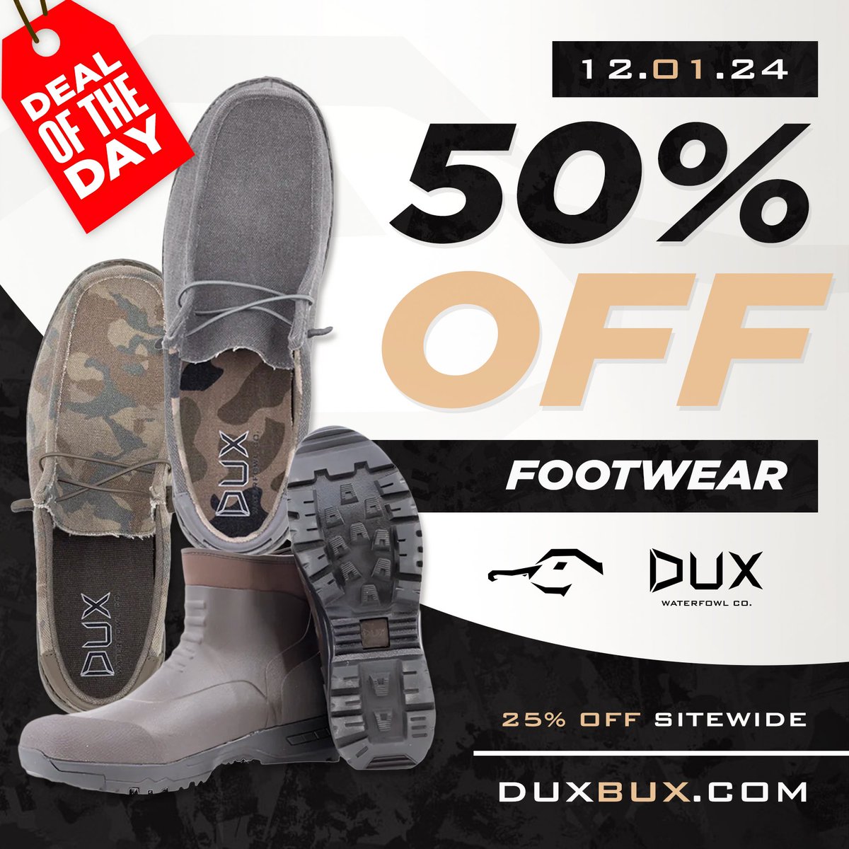 DON’T MISS THIS! 50% off all T-SHIRTS, BOOTS, and SHOES until midnight tonight!! duxbux.com/collections/bu…