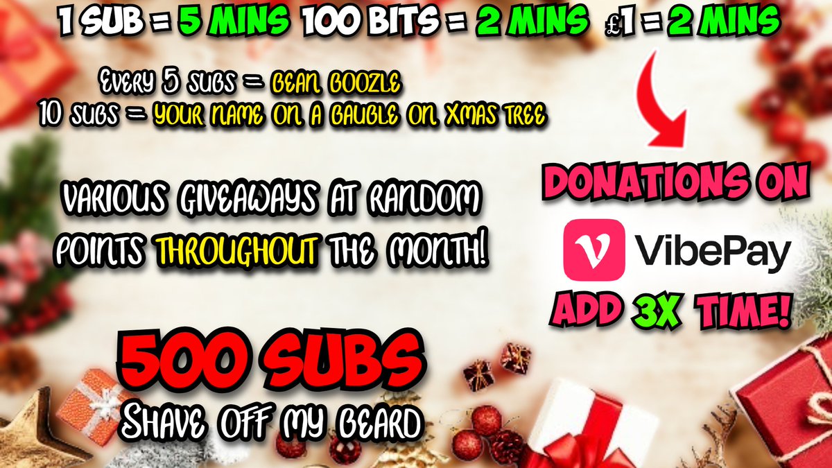 🎅 DAY 1 OF 23🎄Countdown To Christmas starts right now!🎁

➡️twitch.tv/blackboye ⬅️

Streaming EVERY DAY for 23 days celebrating 2024 &amp; my 3 YEAR ANNIVERSARY of full time content creation🥹❤️

Games. Giveaways. Good Vibes!🫡

Dono's on VibePay add 3x time so £1 = 6 mins!🔥