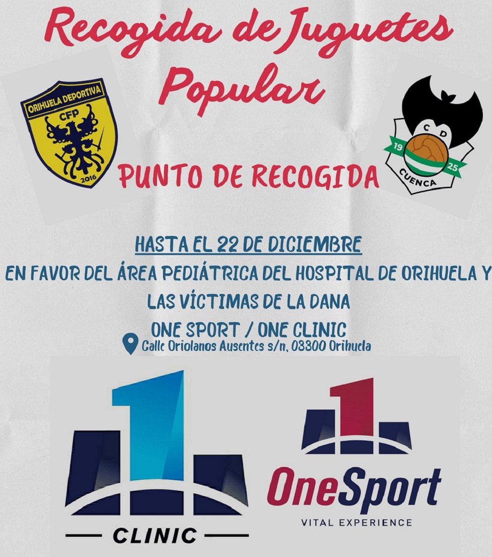 🎁¡PUNTO DE RECOGIDA!🎁
One Sport Center y One Clinic serán nuestro primer punto de recogida de juguetes nuevos o usados en buen estado para los niños del Hospital de Orihuela y los niños afectados por la DANA de Valencia. 
Comparte y colabora. ¡Sumemos ilusión esta Navidad!