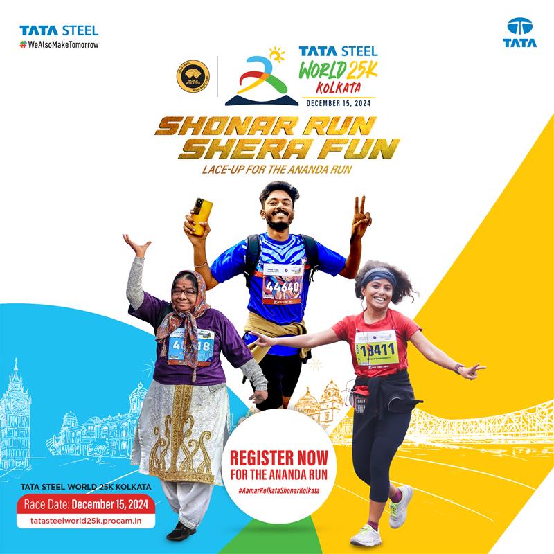 TataSteelLtd's tweet photo. The spirit of #Kolkata comes alive with the #TataSteel World 25K. Lace up and get ready for the #AnandaRun on 15th December 2024. Whether you’re young or young at heart, this is your moment to shine and bask in the Ananda of celebration and health. 

Register now: https://t.co/AUddmRficu

#WeAlsoMakeTomorrow #TSW25K #AamarKolkataShonarKolkata