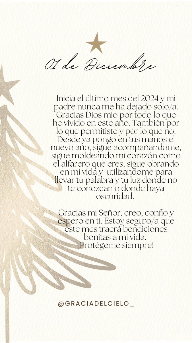 GraciadelCielo_'s tweet photo. Bendito sea Diciembre para cada uno de nosotros, que la gracia y misericordia del Señor nos proteja en este nuevo mes y nos lleve hasta las bendiciones bonitas que en estos días nos esperan. Fe, confianza y amor🎄✨❤️‍🩹🙏🏽 https://t.co/8P98PcKPBd
