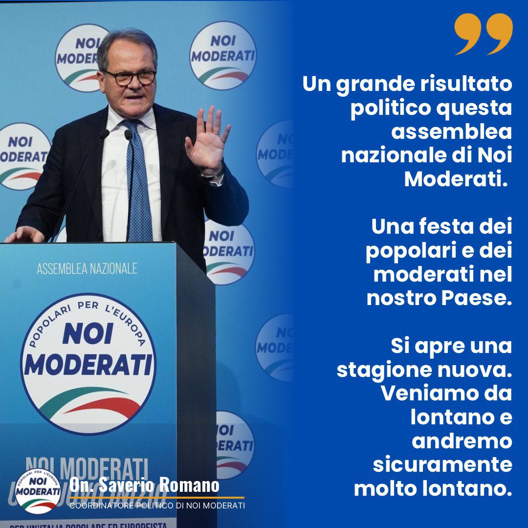SaverioRomano's tweet image. 📌 Un grande risultato politico per #NoiModerati: una festa dei popolari e dei moderati 🇮🇹. Si apre una nuova stagione per il Centro, basata su libertà, democrazia, dialogo, inclusione e sostenibilità. Veniamo da lontano e andremo molto lontano! 

#Politica #Futuro #Centro #Unità
