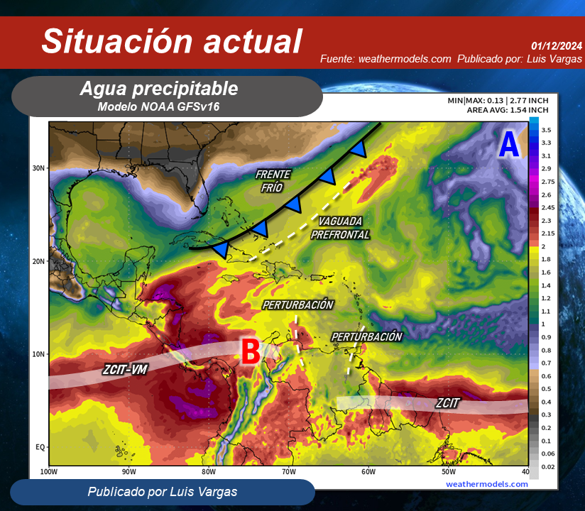 Meteovargas's tweet photo. #1Dic A pesar de la escasa a leve humedad sobre gran parte de Venezuela lo cual limita la formación generalizada de nubes de evolución (fig.1), tenemos dos perturbaciones en niveles bajos de la troposfera al norte del país que modulan los vientos hacia nuestras costas (fig.2), favoreciendo mantos nubosos productores de “lloviznas o lluvias ” en áreas de las regiones Nororiental, Insular, Capital, Central, en Yaracuy, este de Falcón y este de Lara. Más “dispersas” en sectores del norte de Guárico, norte de Cojedes, oeste de Barinas, norte y oeste de Portuguesa. Por actividad de la Zona de Convergencia Intertropical y el efectos de los vientos Alisios sobre la fachada atlántica, se prevén “precipitaciones variables” en Delta Amacuro, Guayana Esequiba, sur de Bolívar, Amazonas y sur de Apure. También se esperan eventos lluviosos en localidades de Zulia y los Andes por acción de la Vaguada Monzónica.