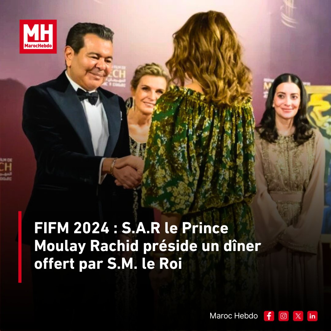marochebdo's tweet photo. ✨ Ouverture de la 21e édition du #FIFM2024 avec SAR le Prince Moulay Rachid et SAR la Princesse Lalla Oum Keltoum. Un dîner royal pour lancer cette célébration cinématographique.
https://t.co/Imiooo9Ktt
#FestivalFilmMarrakech #Cinéma #Marrakech https://t.co/p2nF01brDs