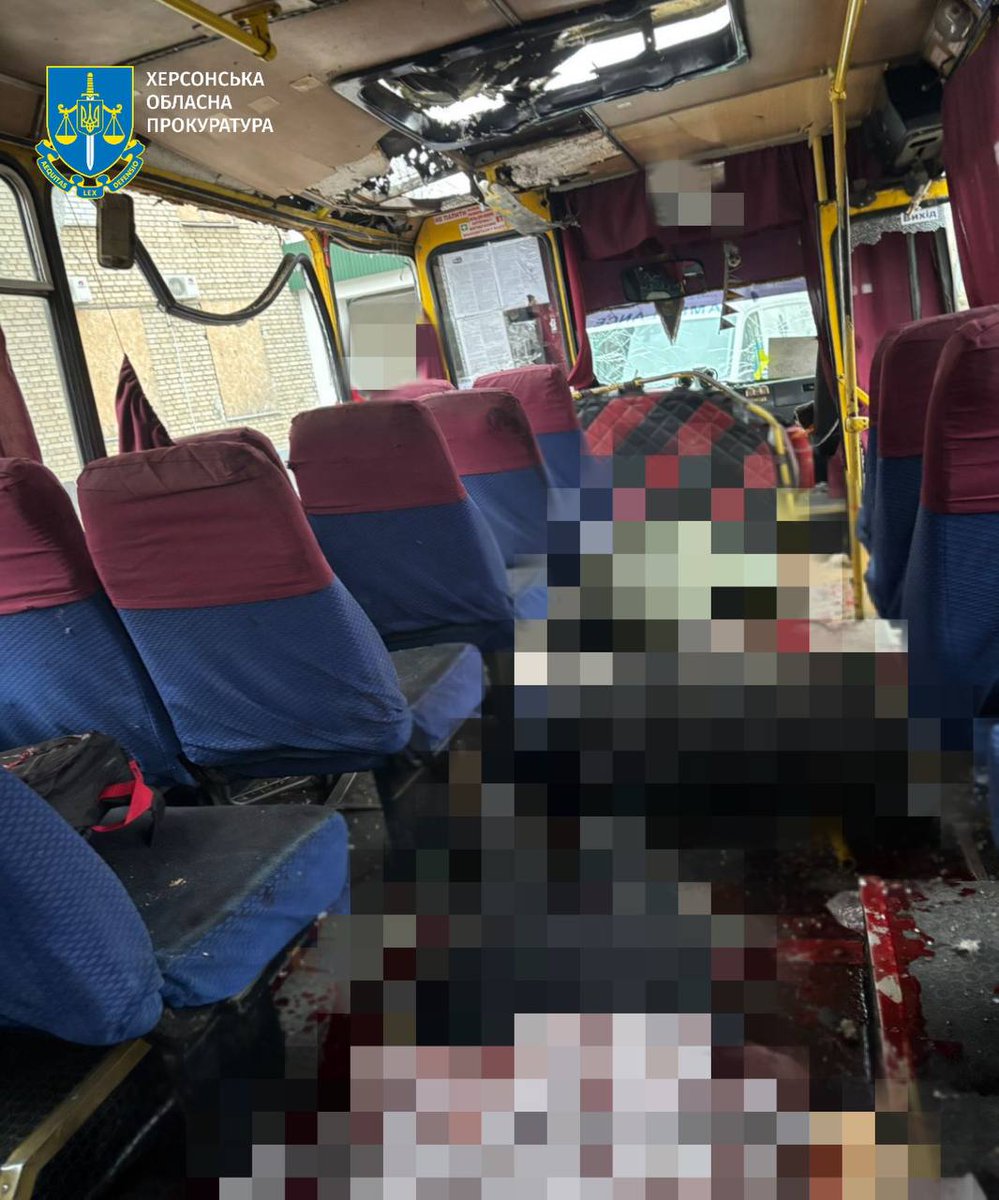 United24media's tweet image. ⚡️ UPD: Three killed, 10 injured, as a result of a Russian attack on a bus in Kherson region today.

According to local authorities, Russian forces dropped explosives from a drone.

📷: Kherson Regional Prosecutor&apos;s Office
