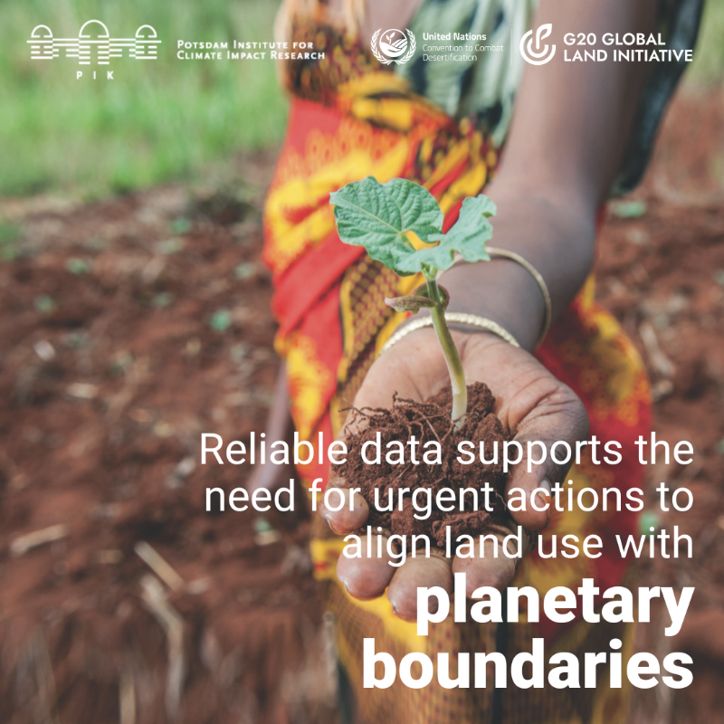 UNCCD's tweet photo. Land degradation threatens humanity's future: 6 of 9 planetary boundaries already breached. Our new report with @PIK_Climate urges transformative action to reverse land degradation and reform agriculture, securing Earth’s capacity to sustain us. Learn more as #COP16RIYADH starts.