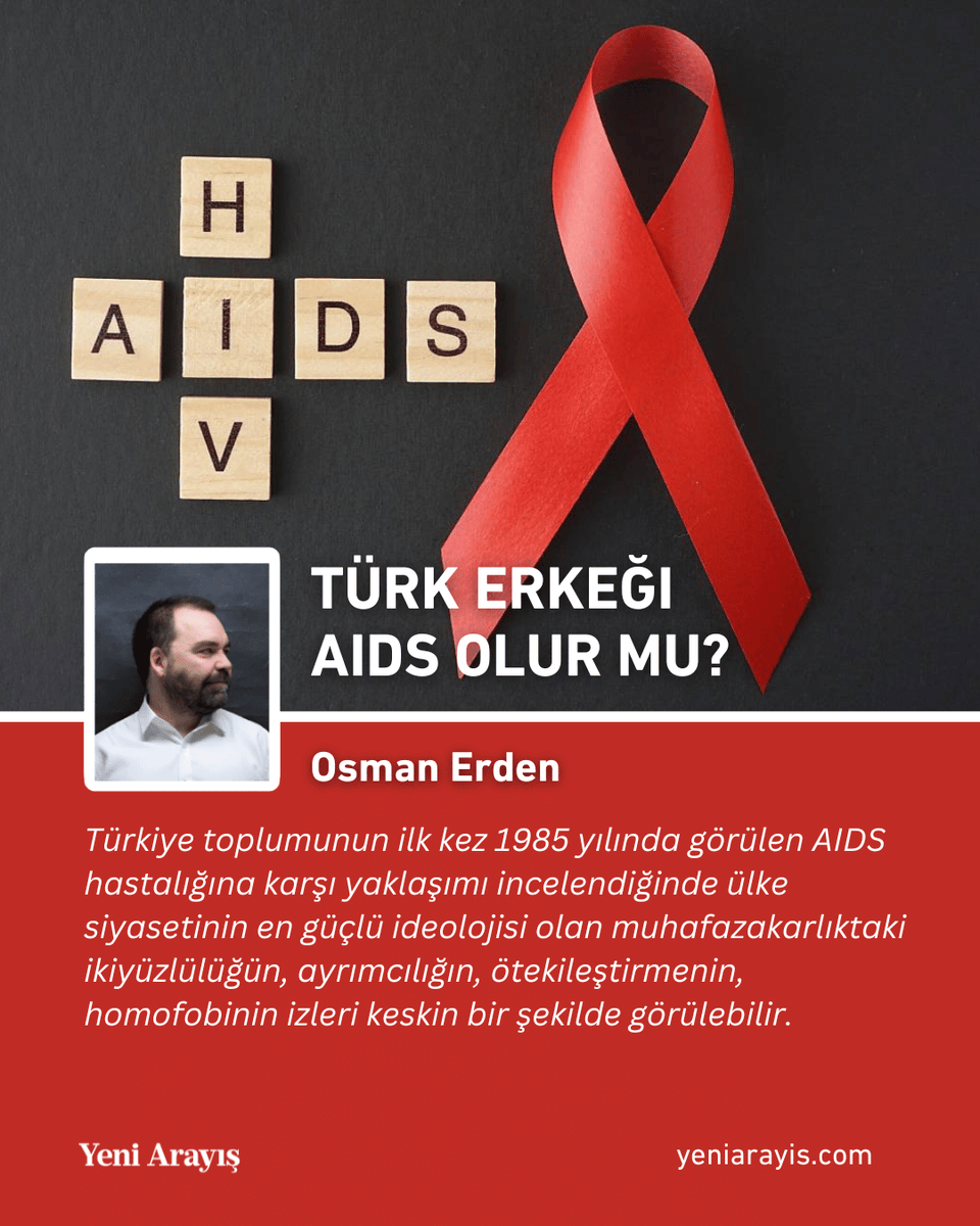 ❝ AIDS bağlamında Türkiye siyasetinin geliştirdiği nefret söylemi maalesef 1980’li yıllarda kalmamıştır. ❞

Türk erkeği AIDS olur mu?

✍️ <a href="/eosmanerden/">Osman Erden</a> yazdı.

Okumak için ➡️ yeniarayis.com/yazi/turk-erke…