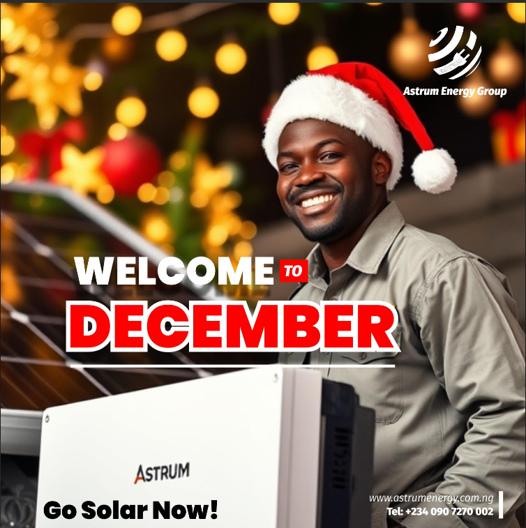astrumenergy's tweet photo. "Hello, December! 🎄✨ Shine brighter this festive season with solar energy!

🔋 Save BIG on energy bills
🌿 Go green &amp; protect the planet
⚡ Enjoy reliable, uninterrupted power
Let Astrum Energy light up your home &amp; future! 🌞 Follow us for updates &amp; deals! #GoSolar #AstrumEnerg https://t.co/qoTj8dwKAI