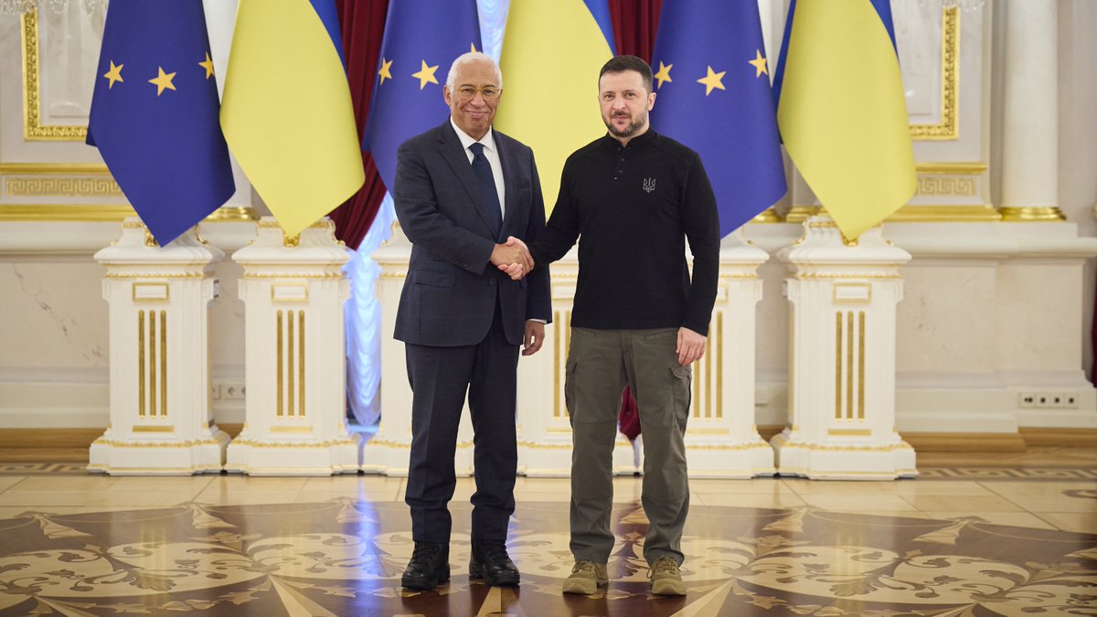 ZelenskyyUa's tweet photo. I am pleased to welcome @antoniolscosta, President of the European Council, to Ukraine today on the very first day of the new leadership in the European institutions.

We discussed our vision for European and global affairs — current challenges and prospects.

This symbolic start to the new leadership’s work reflects the key priorities for all of us in Europe. Peace is the foundation, and we will continue to do everything possible to end this war, which Russia has unleashed not only against Ukraine but also against a united Europe, as soon as possible and to strengthen Europe – both the EU institutions and the policies that support every European nation.

I am grateful for the support Ukraine has received since the very first day of Russia’s full-scale invasion.

🇺🇦🇪🇺