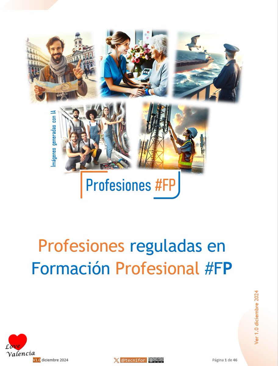 Profesiones reguladas en Formación Profesional #FP 
Puedes descargar PDF -46 pág-: tinyurl.com/ProfesionesFP
✅Títulos y más que cumplen requisitos para el acceso al ejercicio de profesiones reguladas
➡️Autoridad competente
➡️Carnés/Habilitación
Amplio informe de libre difusión