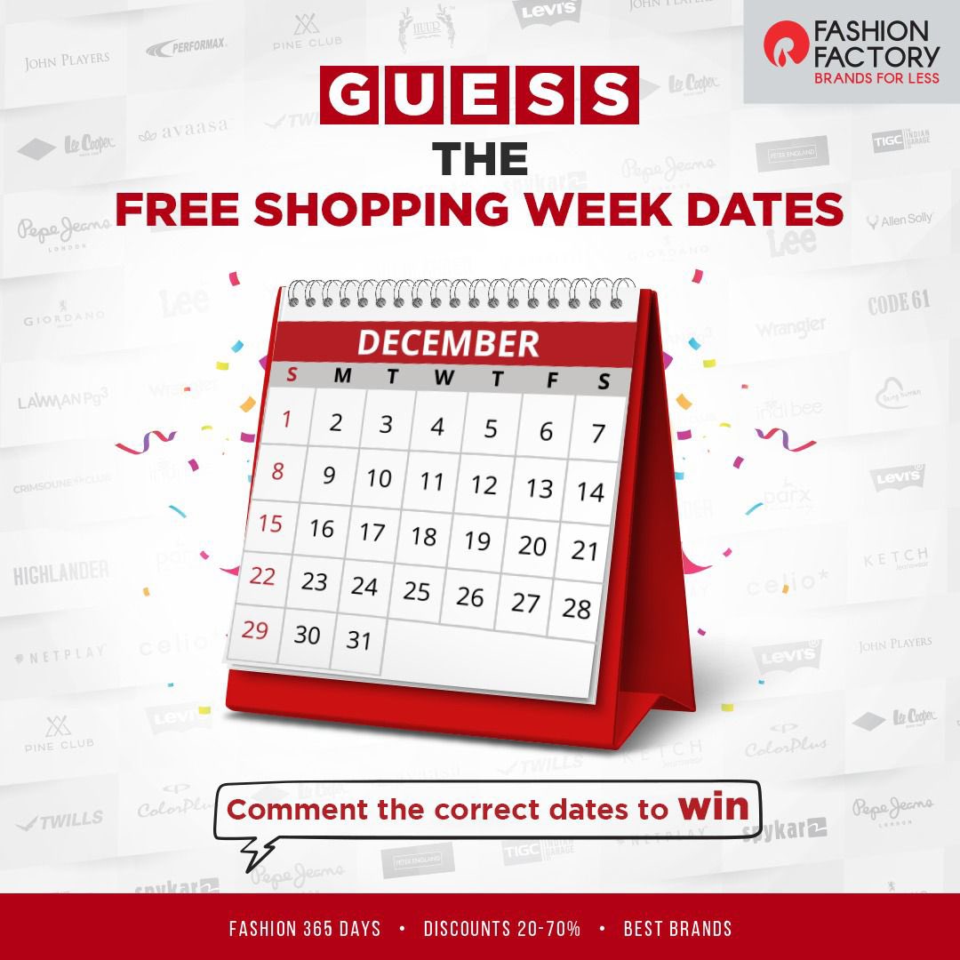 #ContestAlert 💃

Can you guess the dates? If yes, you’re in for an amazing surprise!

Here’s what you need to do:
💬 Comment your guesses below.
🤝 Follow @reliance_fashionfactory and share this post on your story.
👥 TAG 3 friends to make it more fun!