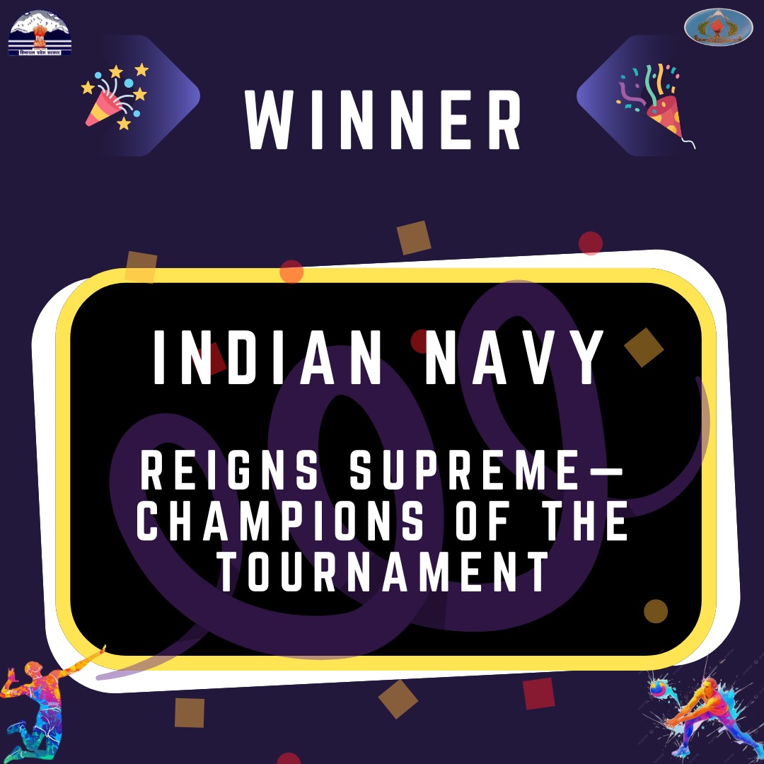 dyss_hp's tweet photo. 🏆 Champions Crowned! 🌟
The Indian Navy reigns supreme and takes home the ultimate glory at the All India Dr. YS Parmar Memorial Volleyball Tournament! 🎉 A well-deserved victory for a team that showcased skill, determination, and unmatched teamwork. 💪 https://t.co/bRQWb2pcSx