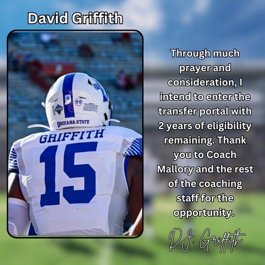 Through much prayer and consideration, I intend to enter the transfer portal with 2 years of eligibility remaining. Thank you to Coach Mallory and the rest of the coaching staff for the opportunity.