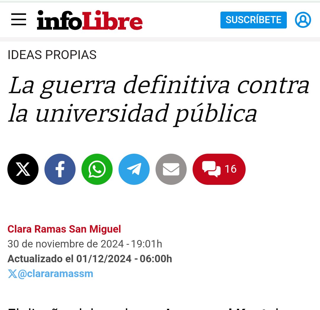 clararamassm's tweet photo. Nadie toleraría hoy una guerra abierta o legal contra la universidad pública.

Hágase entonces en su forma más letal: guerra económica como la forma más refinada de guerra política.

Lo está haciendo Ayuso en Madrid.

Escribo en @_infoLibre https://t.co/nLr6jY2ZAm