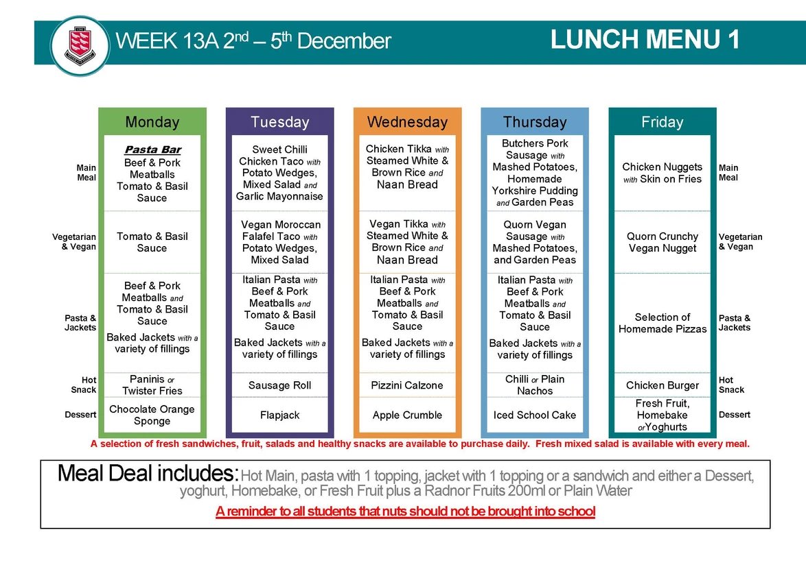 Lunch menu <a href="/PenistoneGS/">Penistone Grammar School</a> for week commencing Monday 2nd December 😋😋
