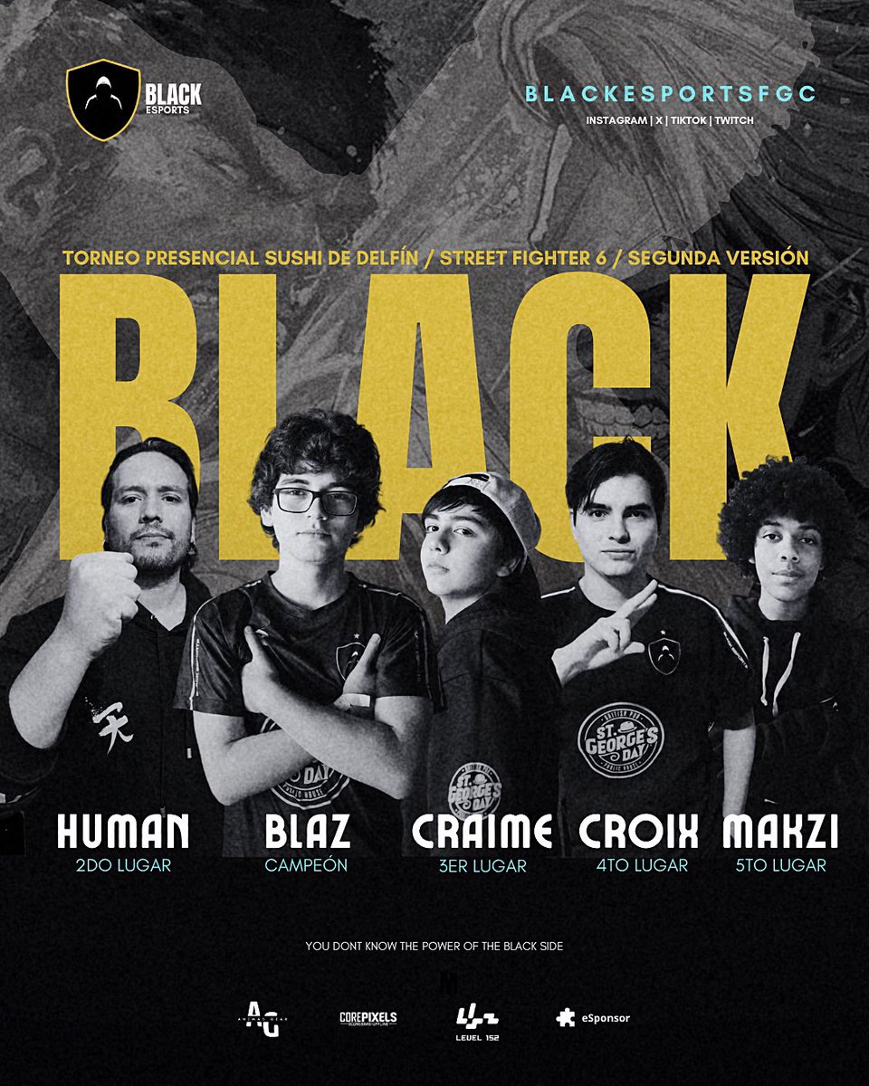 blackesportsfgc's tweet photo. Top5 solo jugadores de Black en el torneo offline de #StreetFighter6 el día de ayer “SushiDeDelfin” , el poder está en BLK 🖤 https://t.co/lYmhtc90Yr