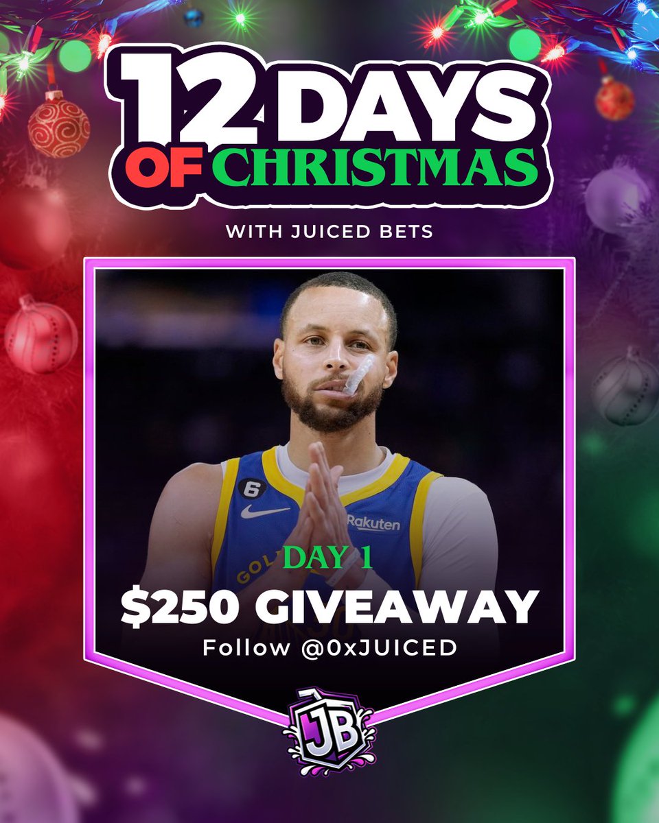 🎁 12 DAYS OF CHRISTMAS - DAY 1 🎁

Get ready for a TON of giveaways coming over the next 12 days 🎉 

Giving away $250 to kick things off! Just RT + follow <a href="/OxJuiced/">Juiced Bets</a> to enter 🤝