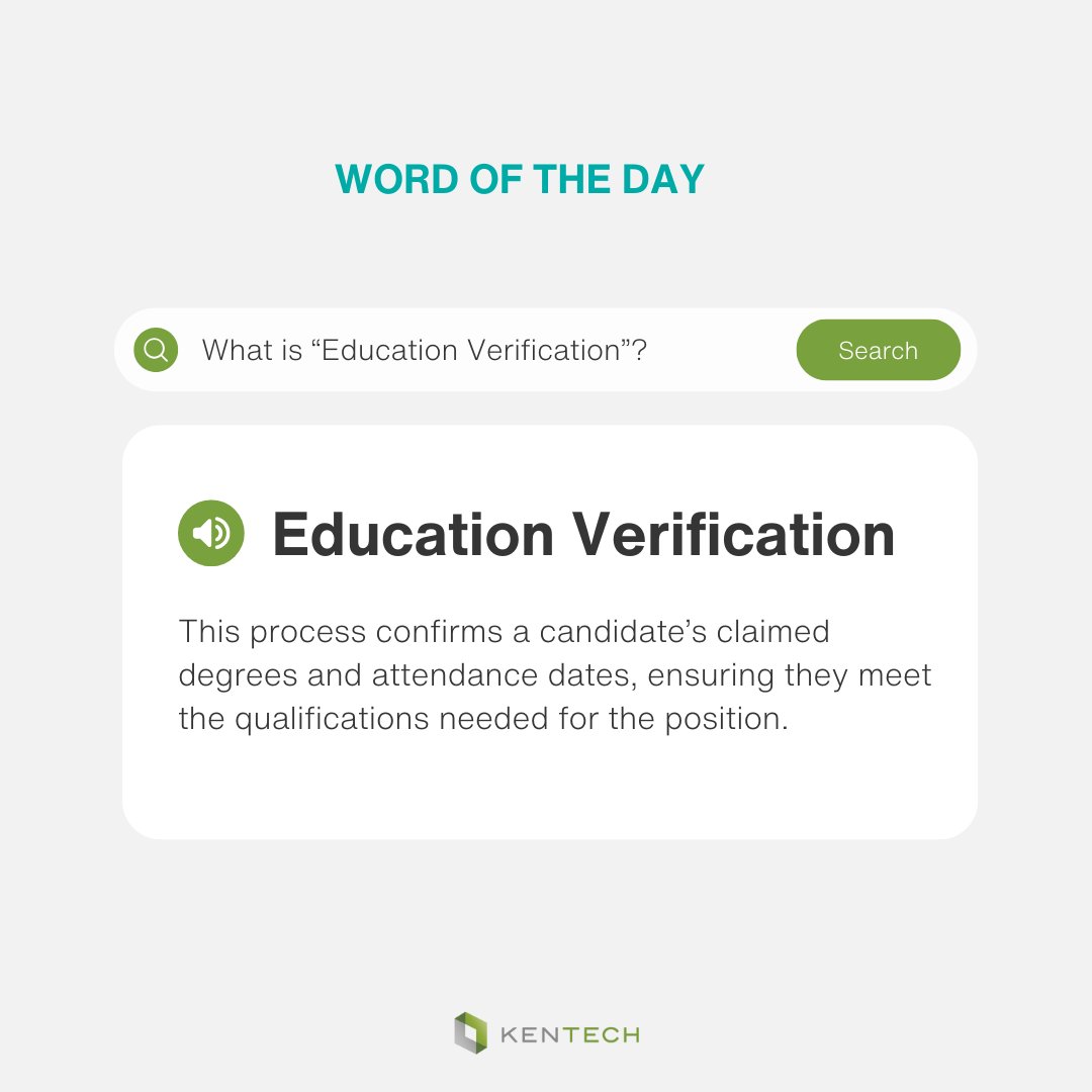 eKentech_'s tweet image. Today’s word is Education Verification! 🎓✨ Let&apos;s unlock the power of language together! We&apos;re here to help you navigate your way through background investigations.

#EducationVerification #WordOfTheDay #LanguagePower #BackgroundChecks #LearningTogether #KENTECH