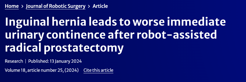 urotoday's tweet photo. Inguinal hernia leads to worse immediate urinary continence after robot-assisted radical prostatectomy. Yu Ozawa, PhD provides an author commentary of this single-institution retrospective study on UroToday > https://t.co/o7xrkOeP3p @JRobotSurg https://t.co/uvHk7zVELI