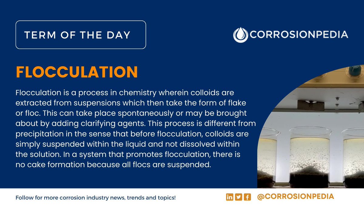 corrosionpedia's tweet image. Flocculation is used for water purification, and can even be used to extract certain corrosive elements from water.
Learn more: buff.ly/3VbghV5

#Flocculation #WaterPurification #ChemistryProcess #SuspensionRemoval #EnvironmentalScience