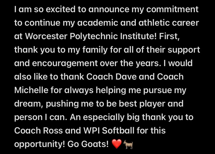 Committed! ❤️🐐 <a href="/WPISoftball/">WPI Softball</a> <a href="/NYStarsFP_Prong/">NY Stars Fastpitch 18U Prong</a> <a href="/starsnationalfp/">Stars Organization</a>
