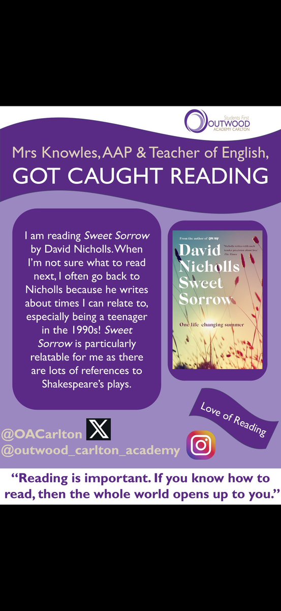 OACarlton's tweet photo. This week, staff 'Got Caught Reading', again, to promote a #LoveofReadingĀ
Mrs Knowles, AAP and English Teacher, is a #LifeLongReaderĀ
Check out what she's reading.... https://t.co/2nztp2Vc0W