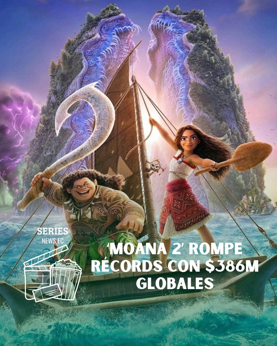 SeriesNewsEC's tweet photo. 🍿 #Moana2 arrasa en taquilla con $386M a nivel global, convirtiéndose en el mejor estreno mundial para una película animada. Además, rompe récord como el mayor debut de Acción de Gracias en EE.UU., consolidando el éxito de #Disney en esta temporada. https://t.co/g8gVGvFh0W