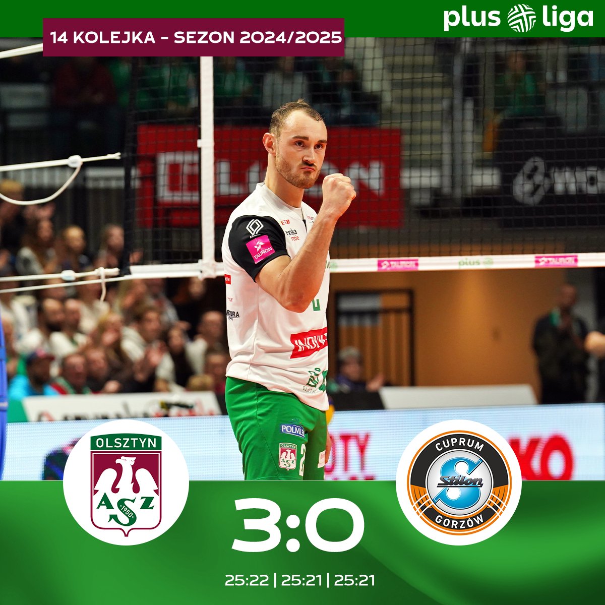 azs_olsztyn's tweet photo. Trzecie zwycięstwo z rzędu za trzy punkty - plan na niedzielny wieczór w Uranii wykonany w 100% ✅ Dzięki Kibice, Wasz doping był mega! 🔥💚 https://t.co/NqCcomU9Do