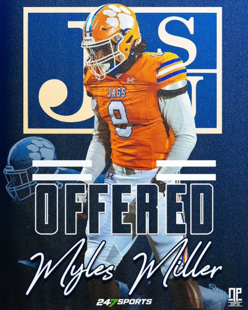 Myles Miller (@themylesmiller1) on Twitter photo #AGTG Blessed To Receive A D1 Offer From THEE Jackson State!! ⚪️🔵
<a href="/_CoachJames/">Coach James</a>
@CoachMortonJSU
<a href="/CoachT_Rob/">Terrance Robinson</a>
<a href="/MCJags_Football/">Madison Central Football</a> #AGTG Blessed To Receive A D1 Offer From THEE Jackson State!! ⚪️🔵
<a href="/_CoachJames/">Coach James</a>
@CoachMortonJSU
<a href="/CoachT_Rob/">Terrance Robinson</a>
<a href="/MCJags_Football/">Madison Central Football</a>