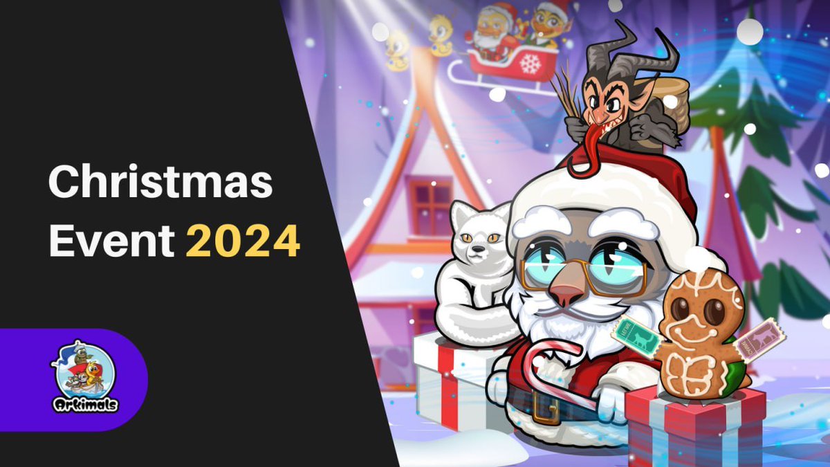 START EVENT:  9 December 
END EVENT: 9 January 

Arkimals born on the 24th of December will earn the 2024 Christmas achievement.

A Gingerbread Turtle Jackpot will be added to the Turtle rebirth.
A Santa Feline Jackpot will be added to the Feline rebirth.