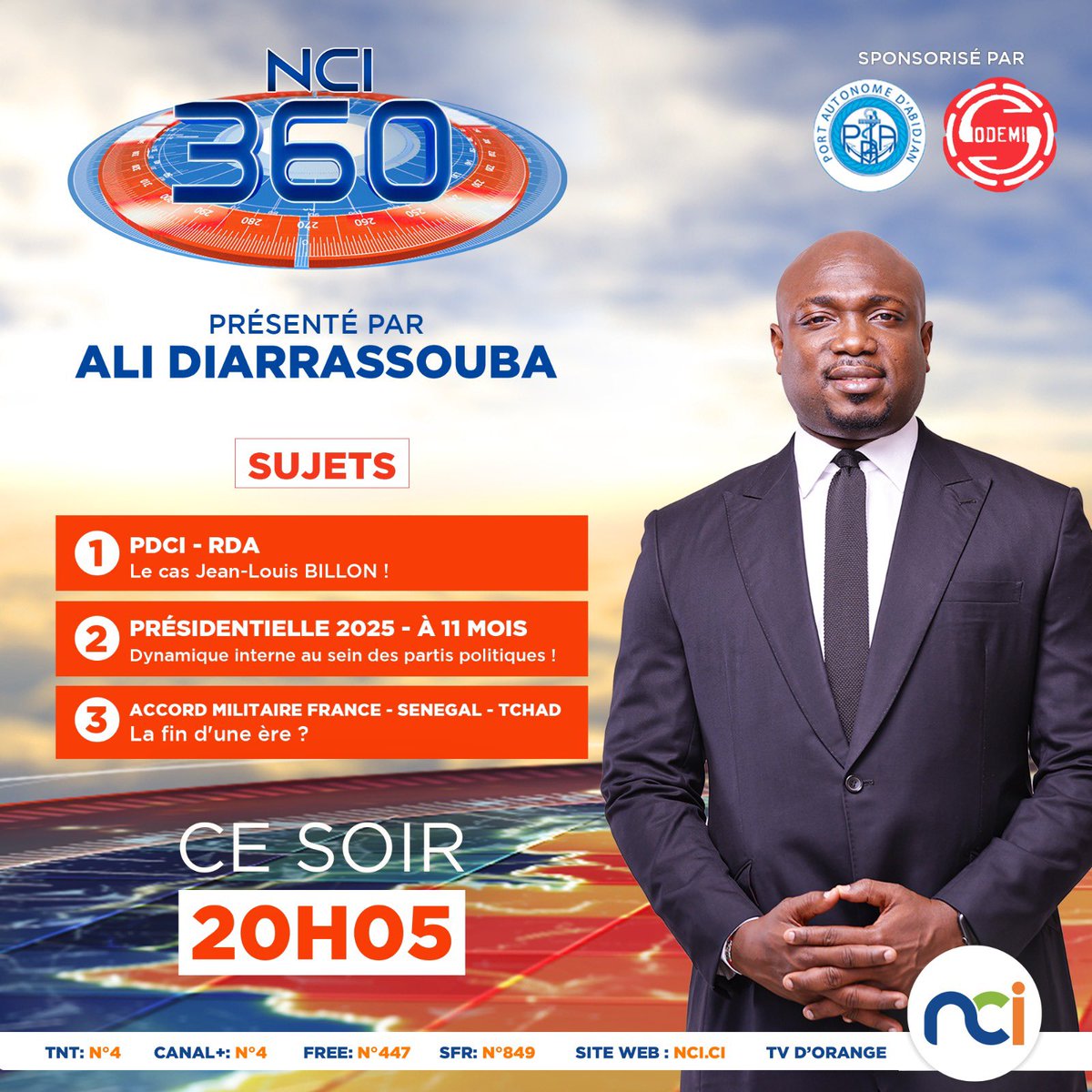 NCI_Television's tweet photo. Ce soir, dès 20h05, retrouvez NCI 360 avec : 
⁃Professeur Hyacinthe NOGBOU,
⁃Guy TRESSIA,
⁃Aristide Nkenda Nkenda,
⁃Prof Henri BAH,
⁃André Silver KONAN,
⁃Michel BETA,
#çasepasseici #NCI #NCI360 https://t.co/MV63I7l5F8