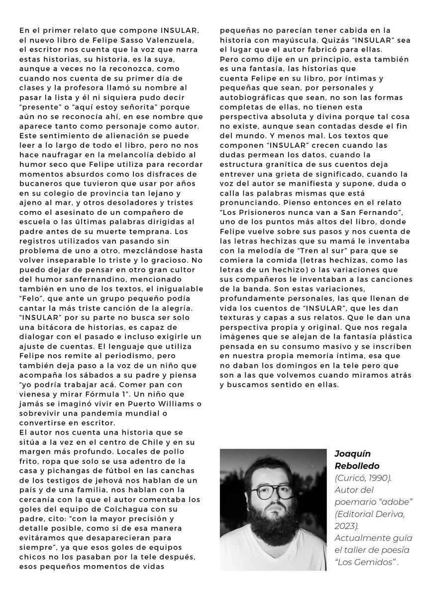 Ediciones del Gato (@edicionesdelga2) on Twitter photo Destacado hoy en <a href="/Te_leo2023/">Revista Te Leo</a> Insular, de <a href="/fjsasso/">Felipe Sasso</a>
Aquí la revista se puede descargar y leer GRATIS edicionesdelgato.cl/2024/11/30/ya-…
Libro disponible en Edicionesdelgato.cl Bigstore.cl y en librerías Destacado hoy en <a href="/Te_leo2023/">Revista Te Leo</a> Insular, de <a href="/fjsasso/">Felipe Sasso</a>
Aquí la revista se puede descargar y leer GRATIS edicionesdelgato.cl/2024/11/30/ya-…
Libro disponible en Edicionesdelgato.cl Bigstore.cl y en librerías