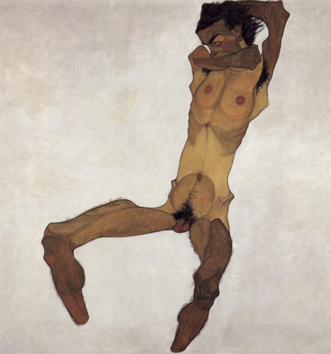 Seated male Nude (Self-Portrait), 1910 #artbots #schiele