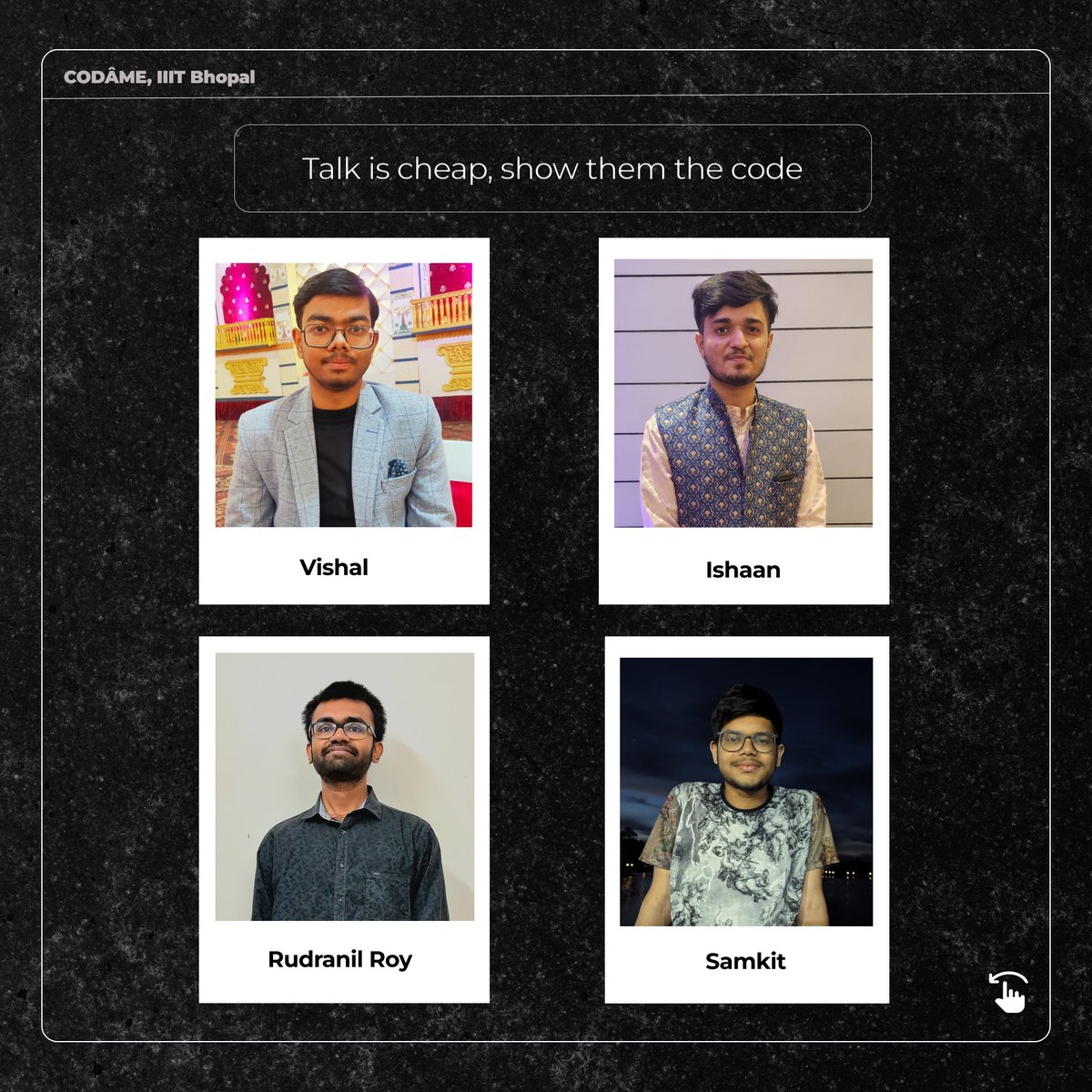 Codame_IIITB's tweet photo. Meet the Codame Coding Titans! ⚔📷

IIIT Bhopal’s top coders, solving tough problems and conquering contests. Let’s celebrate their journey to tech excellence! 📷📷
 
#CODÂME #Coding #TechLeaders #IIITBhopal https://t.co/CwW3sf45gC