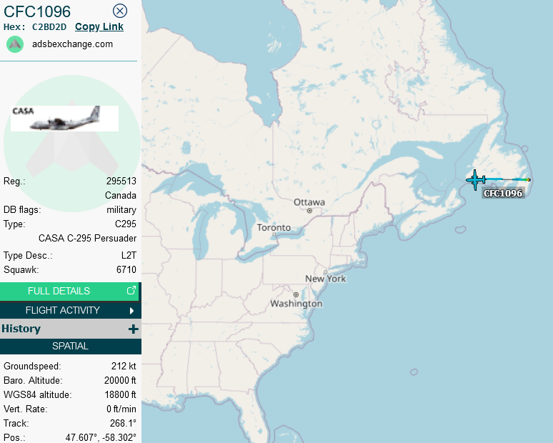 SirListenalot's tweet photo. #C295 #C2BD2D #CFC1096 arrived at St. John's from Lajes yesterday. Now it's on its way to Thunder Bay https://t.co/EnLXEacXeg