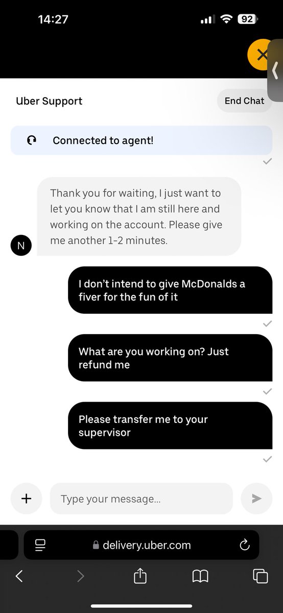 c_0_n_'s tweet photo. @McDonaldsUK @Uber this is THE worst customer experience I have ever experienced in the UK. How can you get away with this? This is theft.
Order no: 958A3
Support agent: nnavee13 https://t.co/W4MqIySCYi