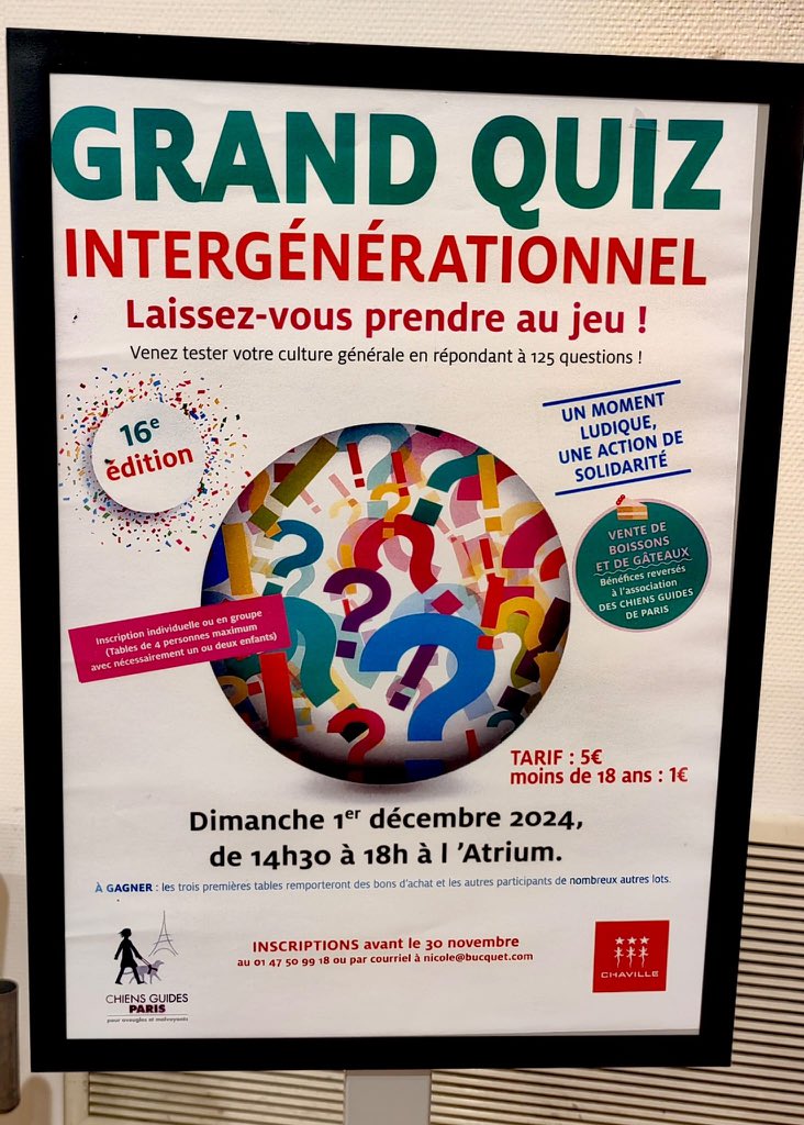 tillyarmelle's tweet image. 🎉 Quiz solidaire à Chaville !
Une après-midi conviviale avec environ 100 participants, 150 lots offerts par les commerçants et restaurateurs généreux.
👉 Les recettes reversées à l’association Chiens Guides Paris.
Merci à tous pour votre engagement ! 💙 #Solidarité #Chaville